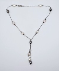 Vtg Sterling Silver Multi Color Freshwater Pearl Lariat Y Drop Tassel Necklace