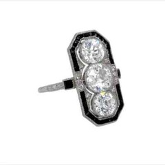 1.85 Ct Three Stone Moissanite Filigree Onyx Cocktail Vintage Art Deco Gift Ring