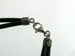 GSJ Sterling Silver and Black Leather Cord Necklace 925 18 Inches 11.8 Grams