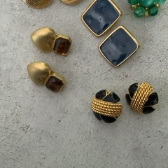 Vintage Clip On Earring Lot Monet Gold Tone Rhinestone Enamel Pairs