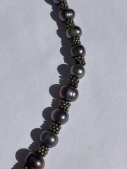 Dark Grey Faux Pearl & Sterling Silver Designer Necklace 17″
