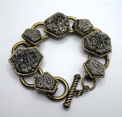 Vintage RJ Graziano grey metallic faux druzy quartz link statement bracelet