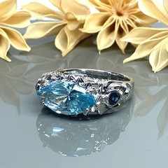 Marquise Sky Blue Topaz, London Blue and White Topaz Sterling Silver Ring-Size 8