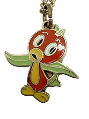 Vintage 1970s Disney Florida ORANGE BIRD Pendant Necklace Enamel Gold Tone 15″