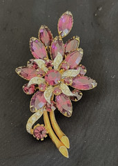 Vintage Julianna Brooch Purple/Pink Rhinestone Layered Floral Brooch 1950’s D E