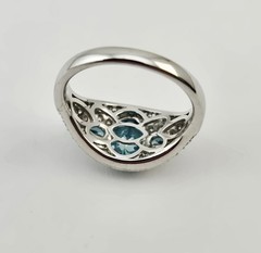 Sterling Silver 925 Blue Topaz Aquamarine Halo Pear Oval Gemstone Ring Sz 8 – 5g
