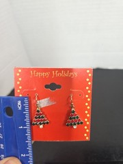 Vintage JC Penny Holiday Motif Christmas Tree Rhinestone Earrings Red And Green
