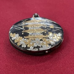 Sterling Silver 925 Vintage Black & Gold Round Japanese Damascene Locket Pendant