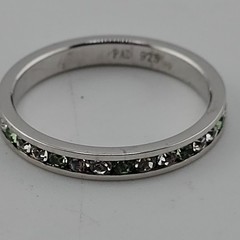 PAD Eternity Ring Band Sterling Silver 925 Green & Clear Gems Size 8.5 Women’s