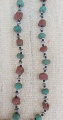 Vintage Tribal Terracotta & Turquoise Green Bead Necklace Long Boho Ethnic Stran