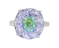 Vintage 1940s 2.72 Ct. Fancy Intense Yellowish Green Chameleon Diamond Ring
