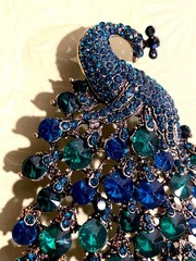 Vintage Peacock Brooch/pendant With aqua, Blue & Green Rhinestones Elegant Jewel