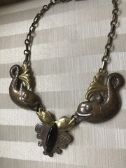 Spectacular MEXICAN MODERNIST Mixed Metal Onyx Dolphin Necklace 1920’s-30’s