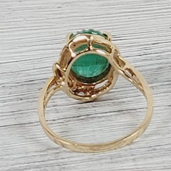 Vintage 14K Yellow Gold Carved Jade Diamond Ring 6.75 Retro Luxury Design Pretty