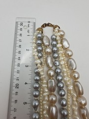 Vintage Faux Pearl Multistrand Round Baroque White Champagne Grey Statement 19.5