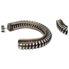 Vintage Sterling Silver 925 Half Hoop Coiled Wire Earrings 1 Inch