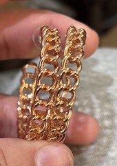 Vintage Signed Graziano Chainlink Post Earrings Rose? Gold Tone Large 2”