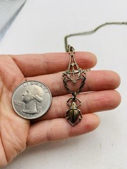 Vintage Egyptian Revival Art Nouveau Lavalier Filigree Scarab Beetle Necklace