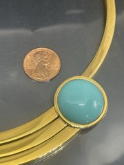 Vintage Mid Century Modern GoldTone Faux Turquoise Bar Chocker 15” Necklace