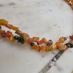 Vintage Millefiori Glass Chip Bead Necklace 20 Inch Strand Orange Two Strand Art