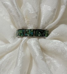 VERY OLD PAWN STABILIZED TURQUOISE SECTION DESIGNED 925 SILVER BAND RING SIZE 10