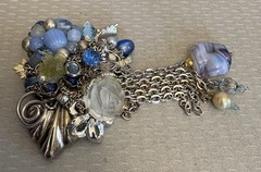 80s Vintage Signed Joe Gladish Brooch Glass Flower Beaded Rhinestone Chains 4.5″