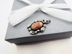 Vintage Mexican Sterling Silver Cantera Fire Opal Pendant- Orange Rainbow Stipe