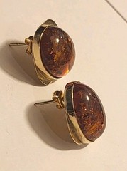 Art Deco Vtg Antique 14kt Solid Gold Huge Amber Hallmark Earrings Not Scrap 7.8g