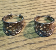 Vtg Sterling Silver 925 Cut Out Hoop Pierced Hinged Post Earrings