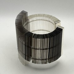 Sculptural Asymmetric Plexiglass Lucite Cuff Bracelet Ribbed Acrylic Art Deco