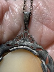 Vintage Victorian Revival Sterling Silver Carved Shell Cameo Pendant Necklace