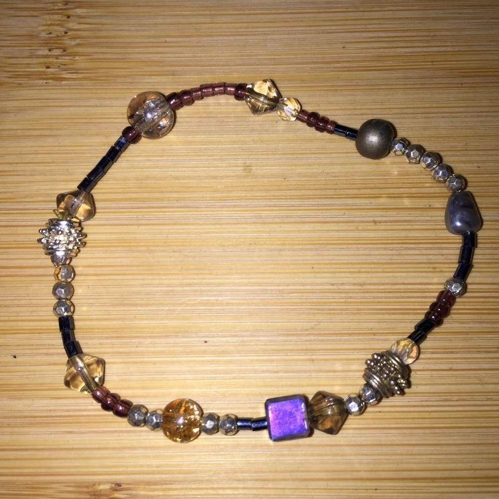Vintage Multi-Color Beaded Stretch Bracelet Mixed Metal Glass Acrylic Beads