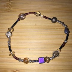 Vintage Multi-Color Beaded Stretch Bracelet Mixed Metal Glass Acrylic Beads