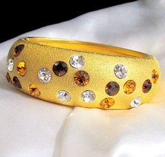 VTG RUNWAY JACKIE COLLINS MATTE GILT BRACELET w SWAROVSKI AMBER CRYSTAL WEIGHTY