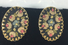 Vintage Gold Tone Earrings With Emboidered Flowers Clip-on Style Women’s Jewelry