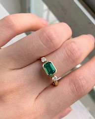 Art Deco Style Lab Created Diamond & Emerald Anniversary 14K White Gold FN Ring