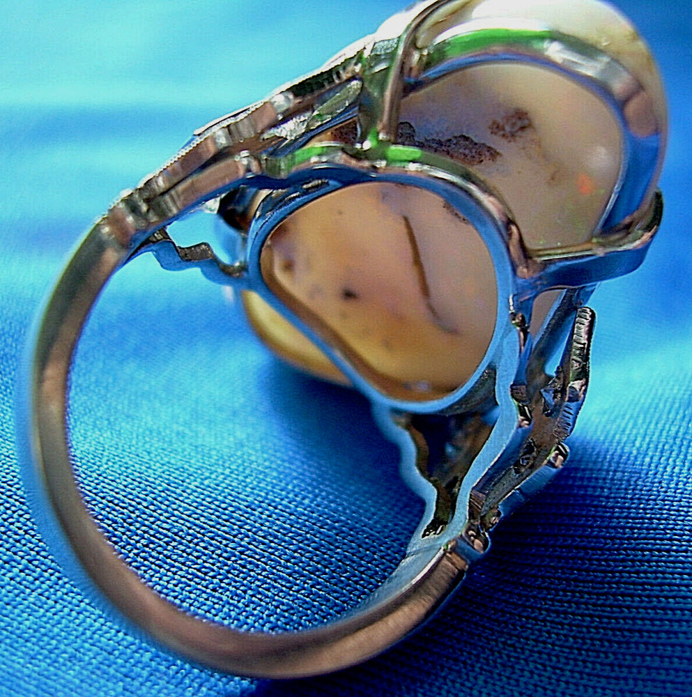 Original EARTH MINED OPAL DIAMOND Deco Style Ring PLATINUM Filigree Statement