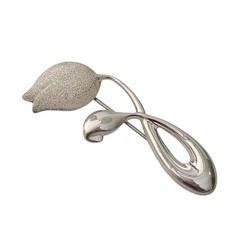 Vintage CNA .925 Sterling Silver Flower Textured Modern Tulip Brooch 2.5 In