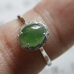 Size 6 Certified Natural (Grade A) Icy Green Jadeite JADE Diamond 18K Ring #R167