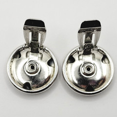 Elegant Large Button Brushed Textured Silver Tone Clip On Vtg Career Earrings