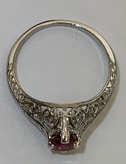 Art Deco Belais 18k White Gold Filigree Ring w/ Ruby – Appraised $2,650