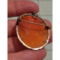 Vintage 800 Silver Carnelian Shell Cameo Brooch Pendant Marcasite Scalloped