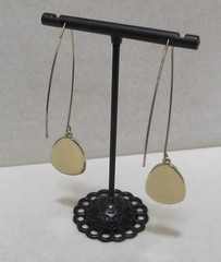 Gold Tone Long Wire Hammered Wide Teardrop Dangle Earrings 2-5/8”