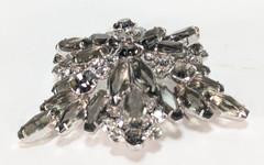 1950s Juliana D&E Book Piece Brooch Earrings Set Smoky Gray Coffin Navette 3″