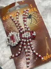 NEW Vintage Halloween Beaded Spider Pin Brooch Red & White Wire Gothic