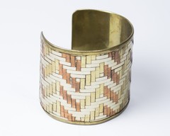 Vintage Jewelry Set Mixed Metal Woven Copper Brass Silver Collar & Cuff Bracelet