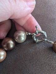 Vintage Chunky Glass Pearl Statement Necklace Hand Knotted Bronze Champagne Taup