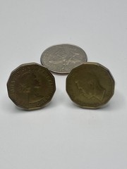 Vintage Threepennce Coins Queen Elizabeth King George VI Nickel-Brass Cufflinks