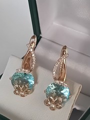 Vintage 1990-s 14 Ct Rolled Gold Aquamarine Zircons Earrings – Hallmarked 585 RG