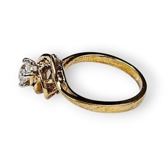 Solitaire White CZ Bypass Ring High Profile Gold Filled Pinwheel Vintage 7.75